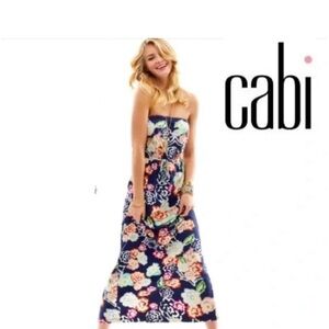 CAbi 629 Strapless Drawstring Waste Floral
Print Maxi Dress Women's Sz Small